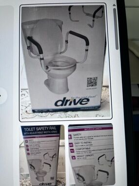 Drive Toilet Safety Rail with Adjustable Arms - Black/Gray NWT Never used.